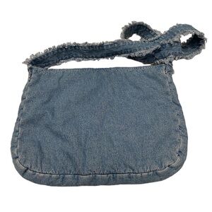Debenhams Light Denim Fringed Crossbody Shoulder Bag with Crystals on Front Flap